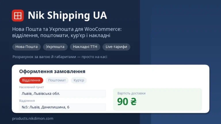 Nik Shipping UA — Нова Пошта та Укрпошта для WooCommerce