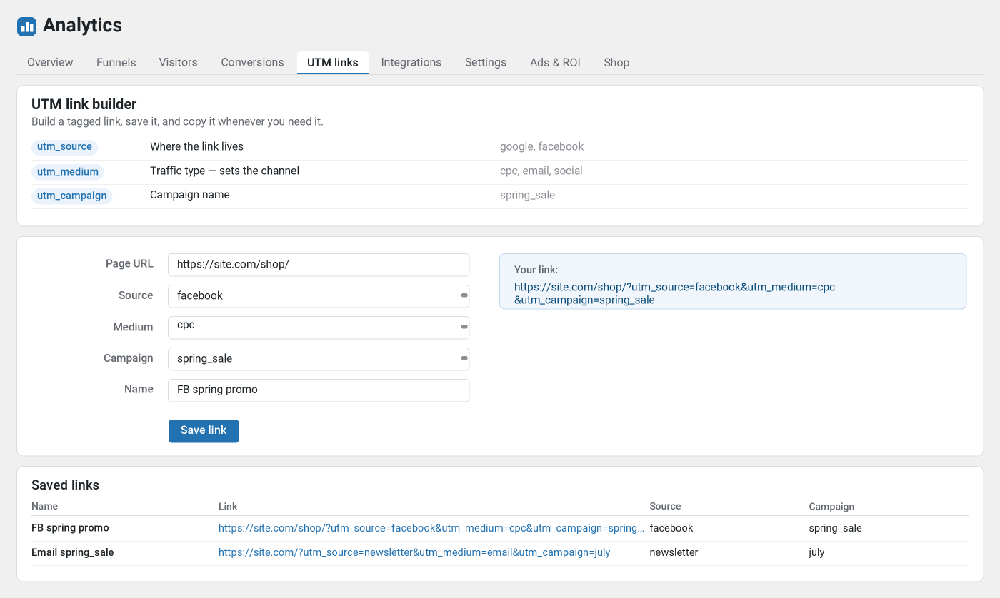 Nik Analytics UTM link builder