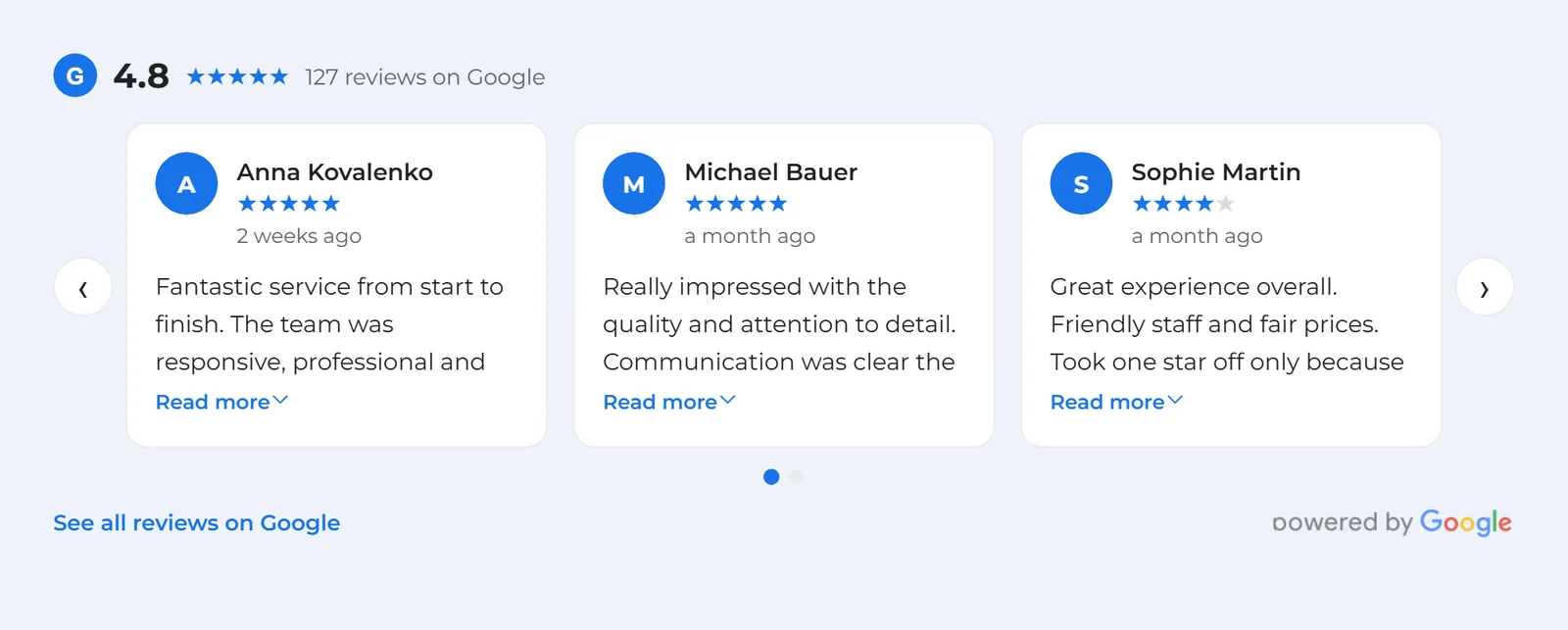 Nik Google Reviews built-in slider