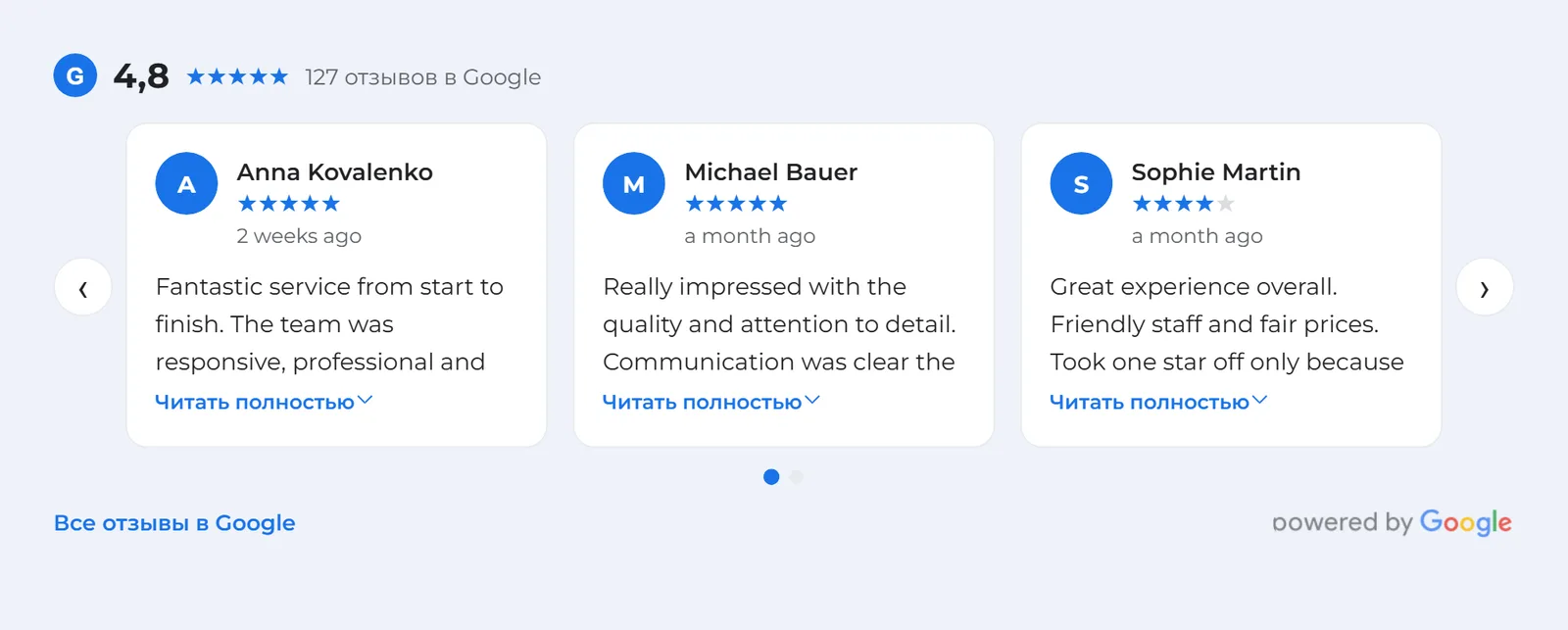 Встроенный слайдер Nik Google Reviews