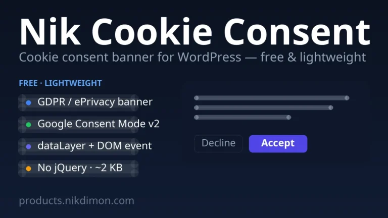 Nik Cookie Consent — lightweight GDPR cookie banner
