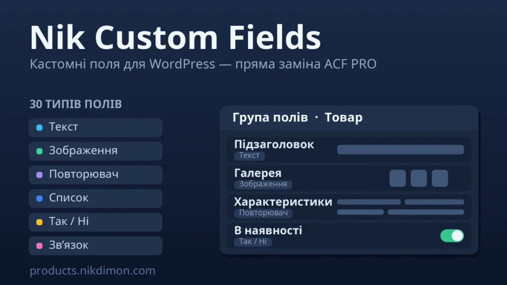 Nik Custom Fields — кастомні поля для WordPress