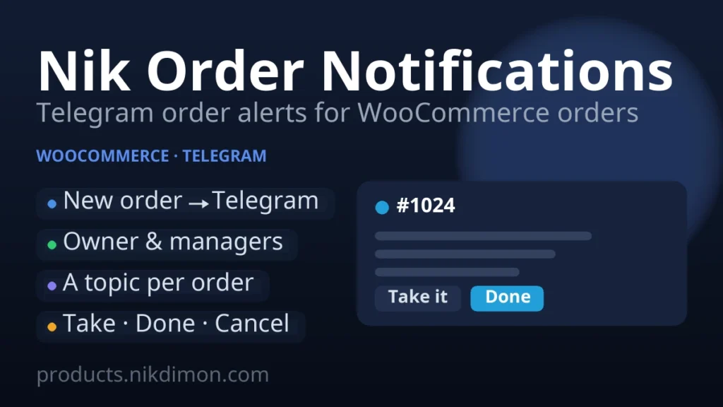 Nik Order Notifications — Telegram alerts for WooCommerce orders