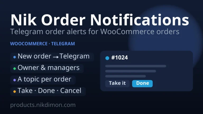 Nik Order Notifications — Telegram alerts for WooCommerce orders
