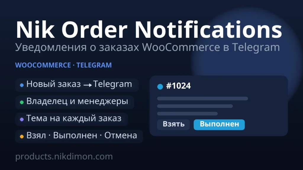Nik Order Notifications — уведомления о заказах WooCommerce в Telegram