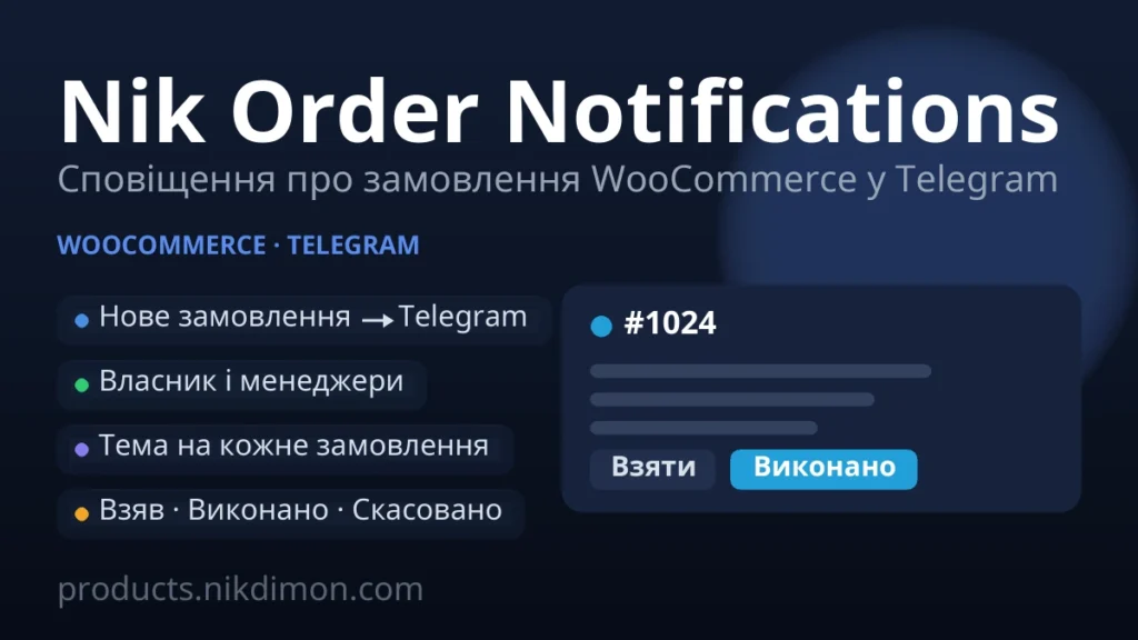 Nik Order Notifications — сповіщення про замовлення WooCommerce у Telegram